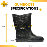 Health Safe Gum Boot For Men, "28.5Cm Height" (Black) Flexible Pvc, Anti-Slip, Oil/Water/Acid Resistance, Industrial/Labor/Worker Purpose, Unisex Gumboot